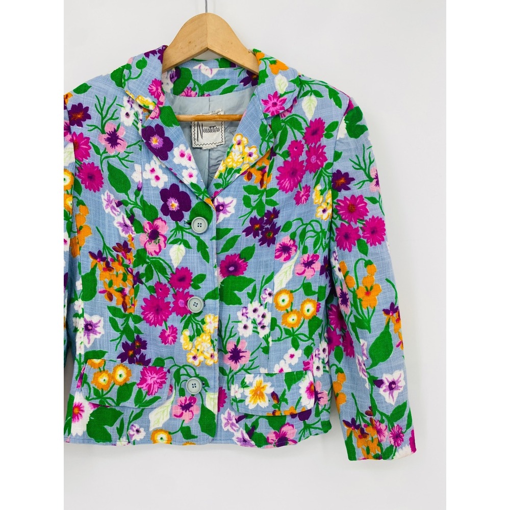 Neusteters Floral Blazer Womens Blue Multi Vintage Button‎ Front